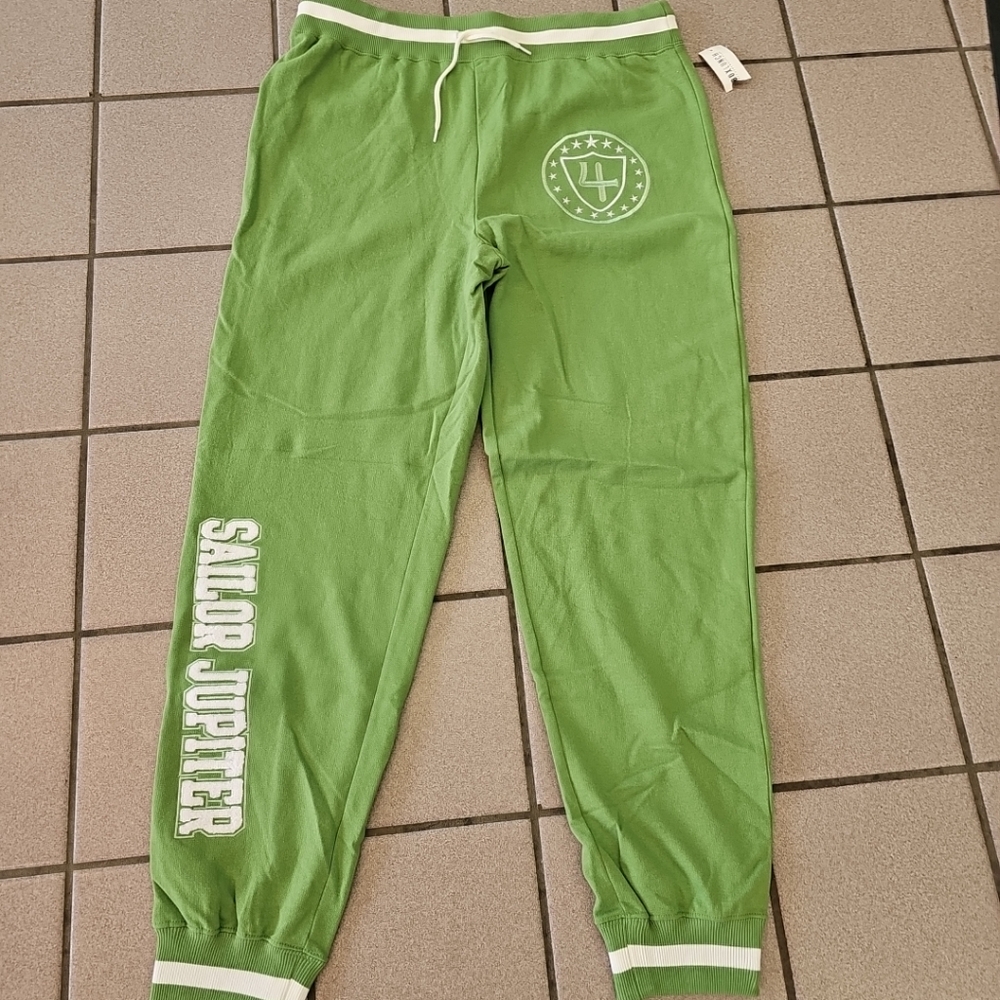 NWT Women's Large Box Lunch Sailor Moon Jupiter Jogger Sweatpants Comfy Green